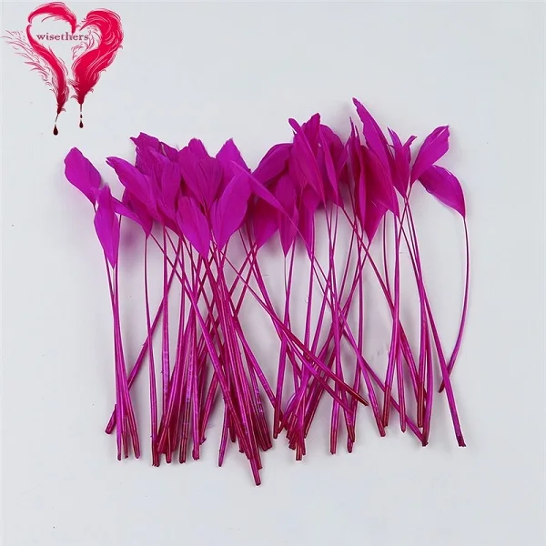 Натуральные гусиные перья Красивая окрашенная разноцветная полоска оперение для рукоделия головной убор вечерние украшения для карнавала аксессуары - Цвет: Rose