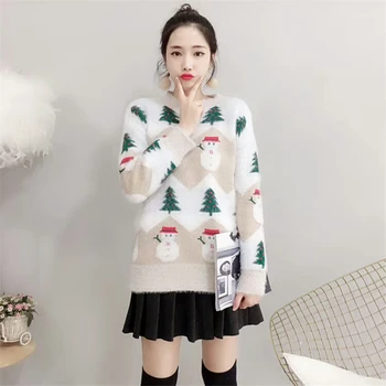 

NiceMix 2019 Christmas snowman imitation water velvet sweater winter mohair plush jersey warm O-neck pullovers