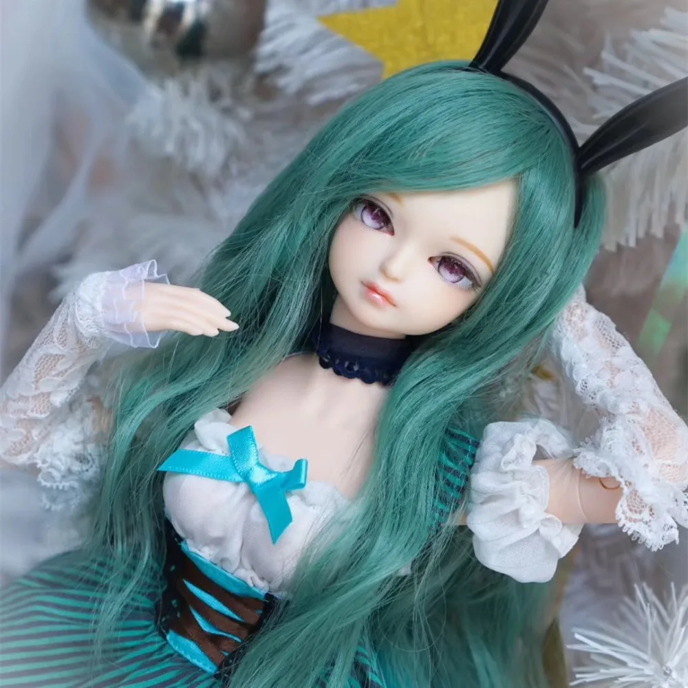 

free shipping fortune days 1/4 bjd doll 45cm green blue dress with Rabbit ears bunny girl combination MMGIRL BJD DOLL