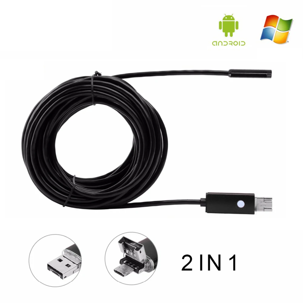 Android 2в1 USB эндоскоп 5 мм объектив камера осмотр мини Сантехнический трос ПК