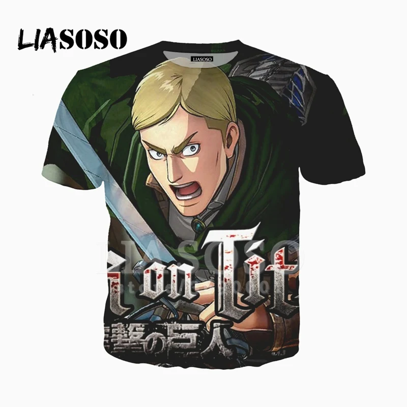 

LIASOSO 3D Print Men Women Anime Attack on Titan Erwin Smith Levi Ackerman Tshirt Summer T-shirt Casual Hip Hop Top X2458