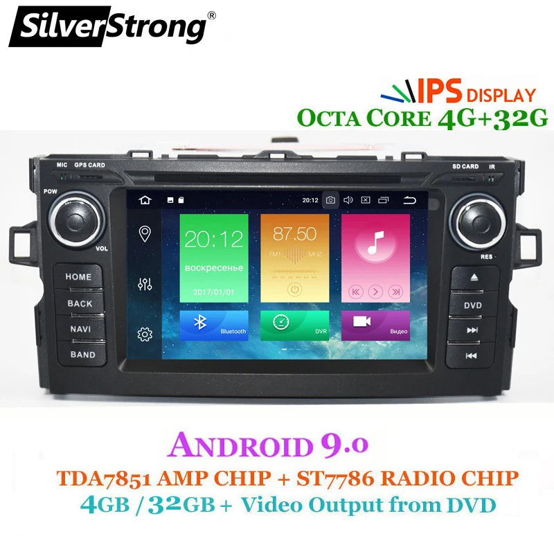 Discount SilverStrong 4G RAM Android9.0 OctaCore Car DVD Player For Toyota Auris Hatchback Car 2din raido gps Navigation tape recorder 5