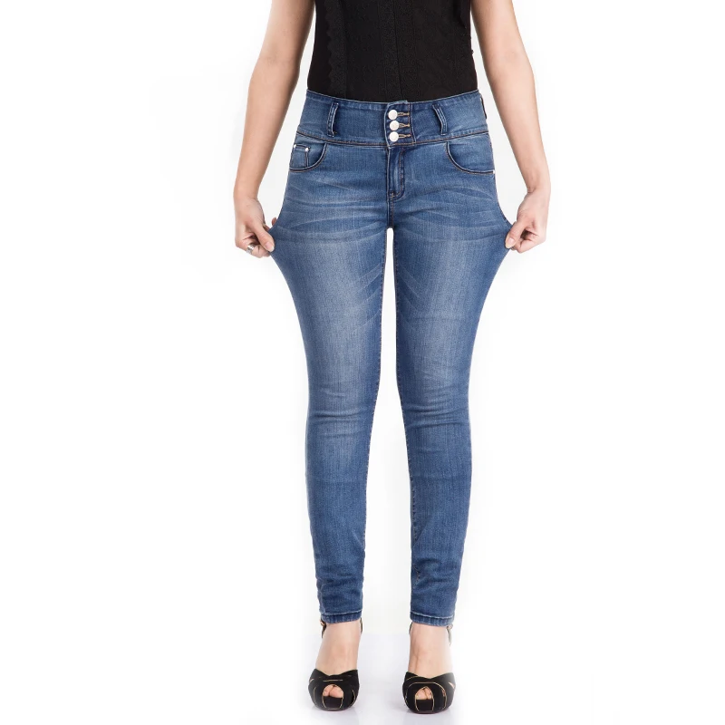 Stretch Jeans For Women Skinny Mid Waist Triple Breasted Jeans Woman Elastic Autumn Jeans Plus Size