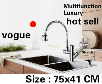 Best Free Shipping Apartment Kitchen Manual Sink Double Groove Multifunction Do The Dishes 304 Stainless Steel Hot Sell 750x410 MM