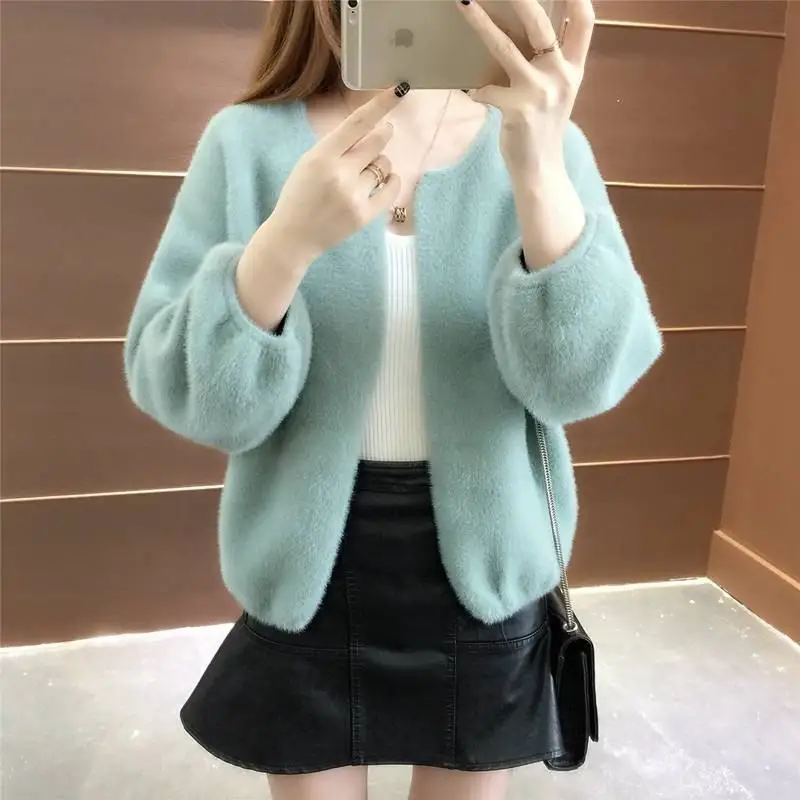 #Special Offers 2019 New Autumn Women Solid Faux Mink Oversize Knitted Cardigan Sweater Femme Casual Loose Open Stitch Tops Casaco Mujer K116