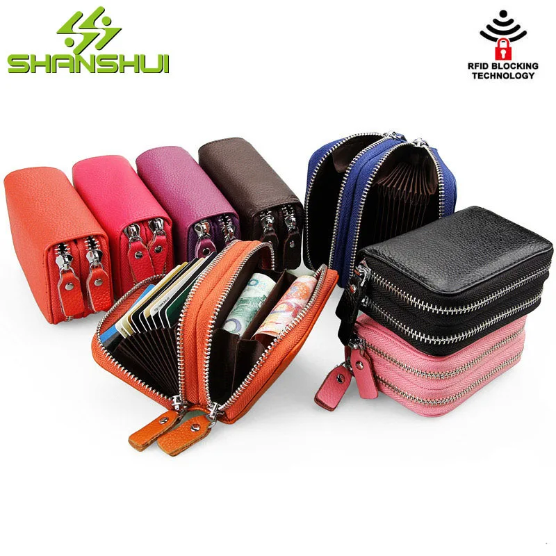 Women Genuine Leather RFID Blocking Cute Card Holder Wallet Travel