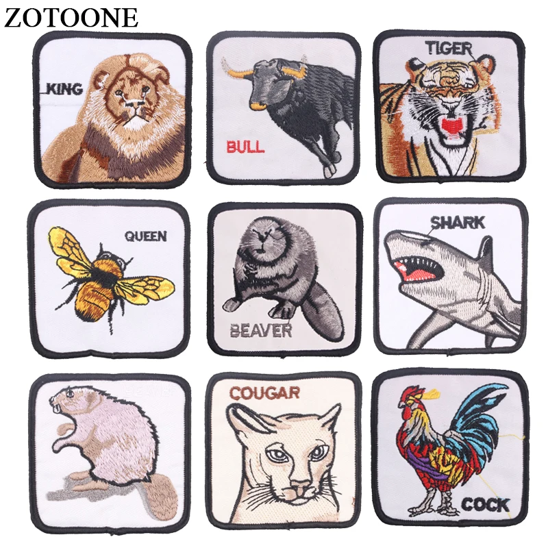 

ZOTOONE Iron on Lion Shark Tiger Patches Sewing Embroidered Applique for Jacket Clothes Stickers Badge DIY Apparel Accessories
