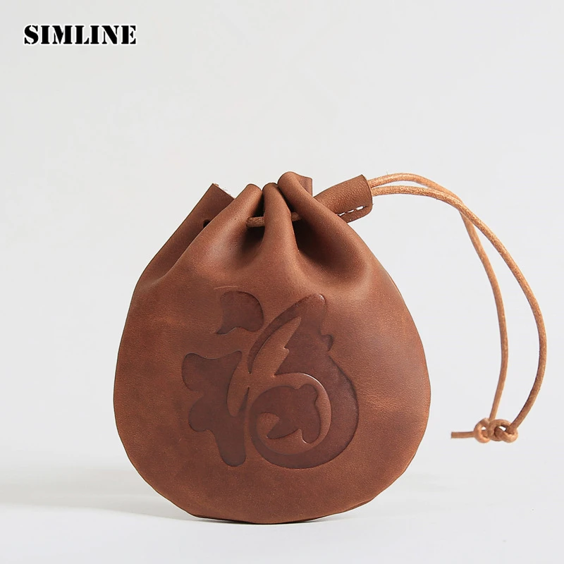 Monedero de cuero genuino 100% hombre y mujer, monedero Vintage de cuero de vaca, pequeño bolsillo con cordón, tarjetero, bolsa de almacenamiento|coin purse|card key holdercoin purse bag - AliExpress