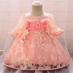 1 шт., розовое, желтое платье принцессы для маленьких девочек, наряд для дня рождения с объемными цветами и блестками, платье с цветочным