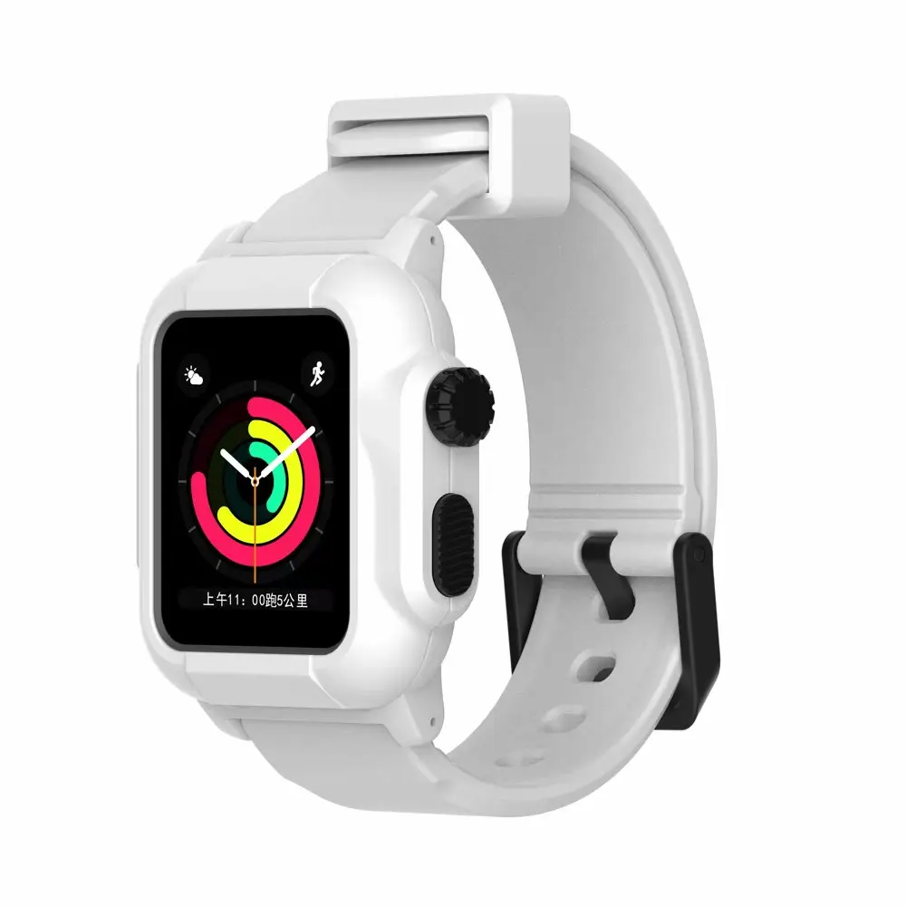 Роскошные IP68 Водонепроницаемый силиконовый ремешок для Apple Watch группа 42 мм Iwatch Sport плавательный группы с Защитный чехол серии 3 2 - Цвет ремешка: White White case