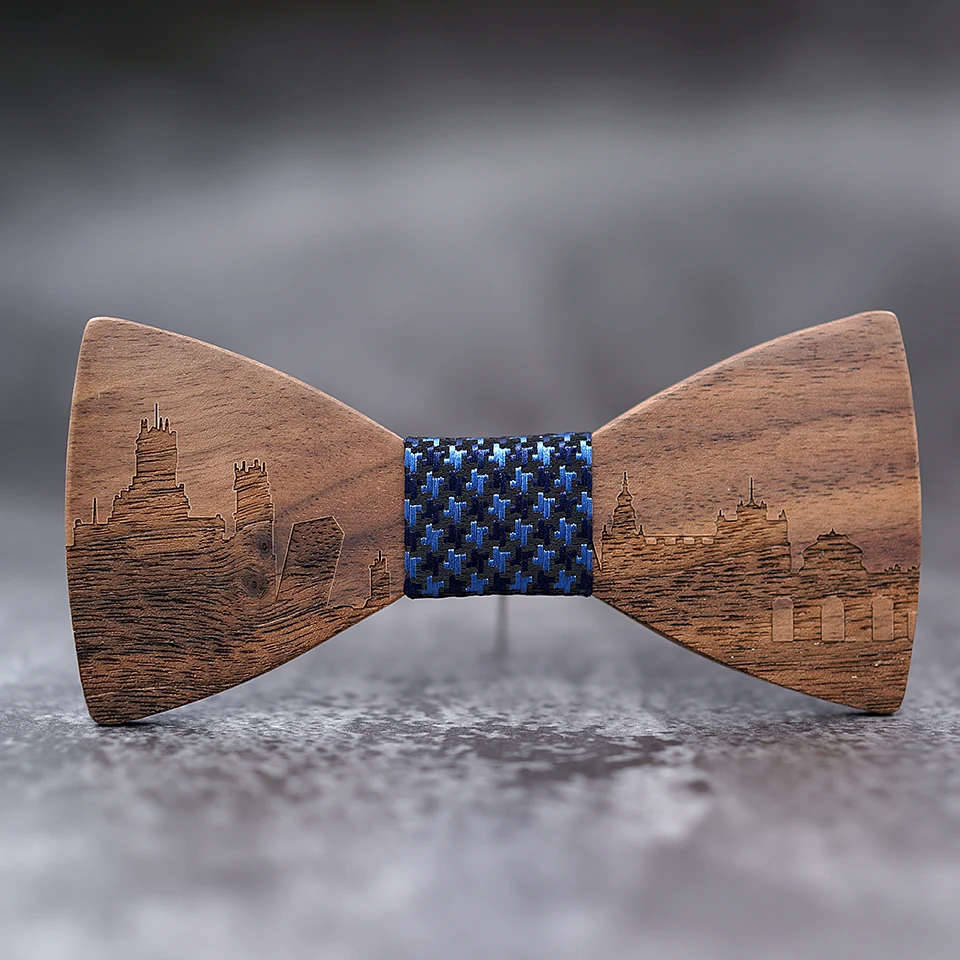 2018 новый Испания Мадрид Skyline деревянный лук галстуки для мужчин свадебные костюмы деревянная бабочка-бабочка форма Bowknots Cravet