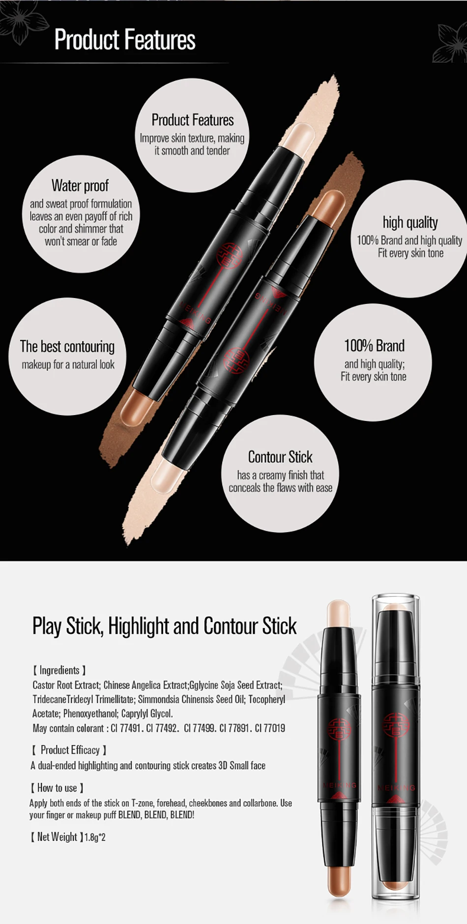MEIKING glow kit powder highlighter makeup Shimmer Stick Cream Concealer Brighten Bronzer Contour Face Makeup Water-proof Bright