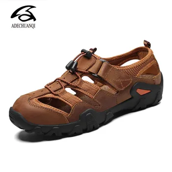 

Men Sandals Genuine Leather Cowhide Male Summer Shoes Outdoor Beach Slippers Casual Suede Leather Sandals Plus Size 48