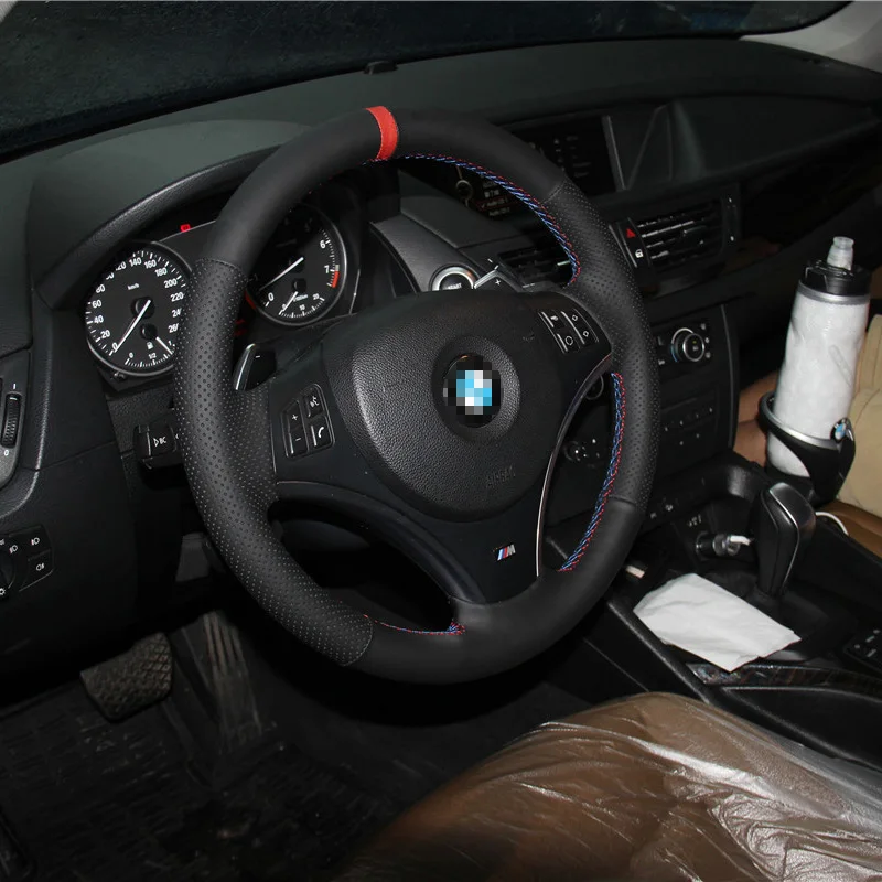 

New Anti Slip Black Leather Steering Wheel Stitch on Wrap Cover For BMW X1 2014