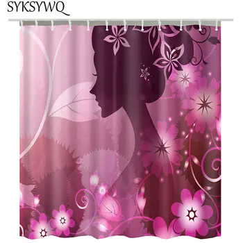 

Purple Pink Shower Curtain Sexy Girl Douchegordijn Pink Flower Bathroom Curtain Rideau De Douche 3D Waterproof Polyester Fabric