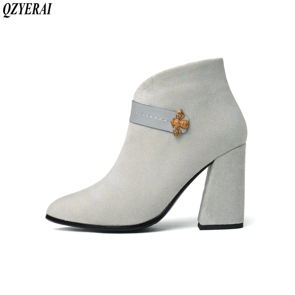 

QZYERAI 2018 winter women's boots boots with coarse heels warm and fashionable shoes women's shoes with water-drill size 34-43