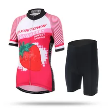 Клубника женщин Велоспорт Джерси Набор команда велосипед короткий рукав одежда шорты