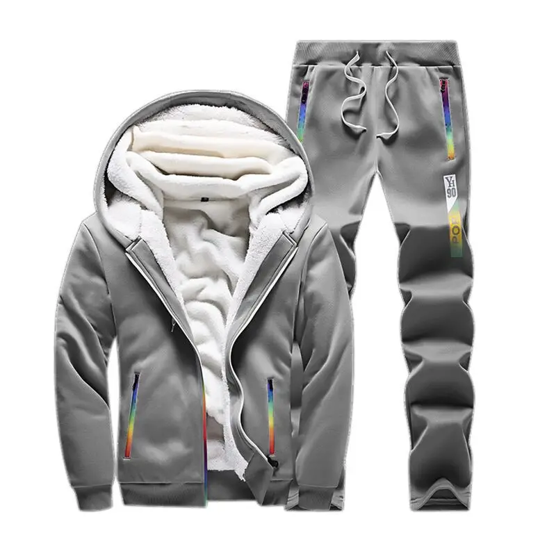 Casual Tracksuit Men Set 2018 Winter New Inner Fleece Thick Hooded Jacket + Pants Men's Two Piece Sets Warm Sporting Suit Male