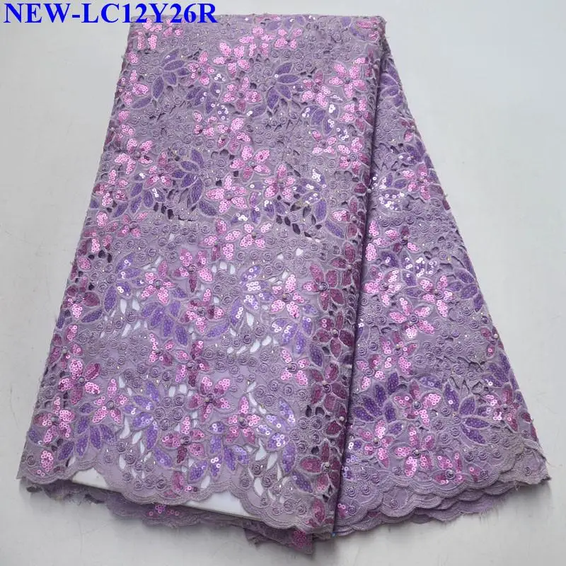 

Purple color High Quality 3D Tulle Lace Material With Sequins Nigerian French Organza Lace Fabric 5 yards For Women dress TS013