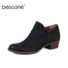 BESCONE Stylish Round Toe Square Heel Women Ankle Boots Basic Handmade 3.5 cm Med Heel Shoes Casual Slip-On Ladies Boots BY25 цена BESCONE Stylish Round Toe Square Heel Women Ankle Boots Basic Handmade 3.5 cm Med Heel Shoes Casual Slip-On Ladies Boots BY25 цены онлайн