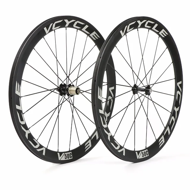 Best price at $341 Cheap VCYCLE V50C Carbon Wheels 50mm Clincher Wheelset Carbon Road Bike Wheelset 700C Wheelset