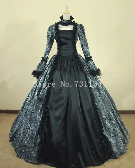 Victorian Maid Black Velvet Gown Dress Reenactment Steampunk Clothing 134