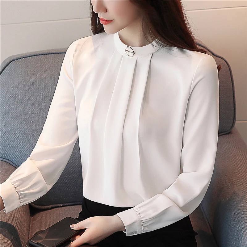 Tops Manga Mujeres 2018 Nueva 30 Blanco Gasa Ropa Sólido De Ol Moda Casual Blusas Elegante Larga Primavera Estilo D519 CvxCqw6O