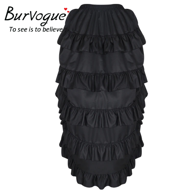Burvogue Женская сатиновая модная юбка асимметричная длинная готическая юбка стимпанк на шнуровке Макси гофрированные черные корсетные юбки для женщин s