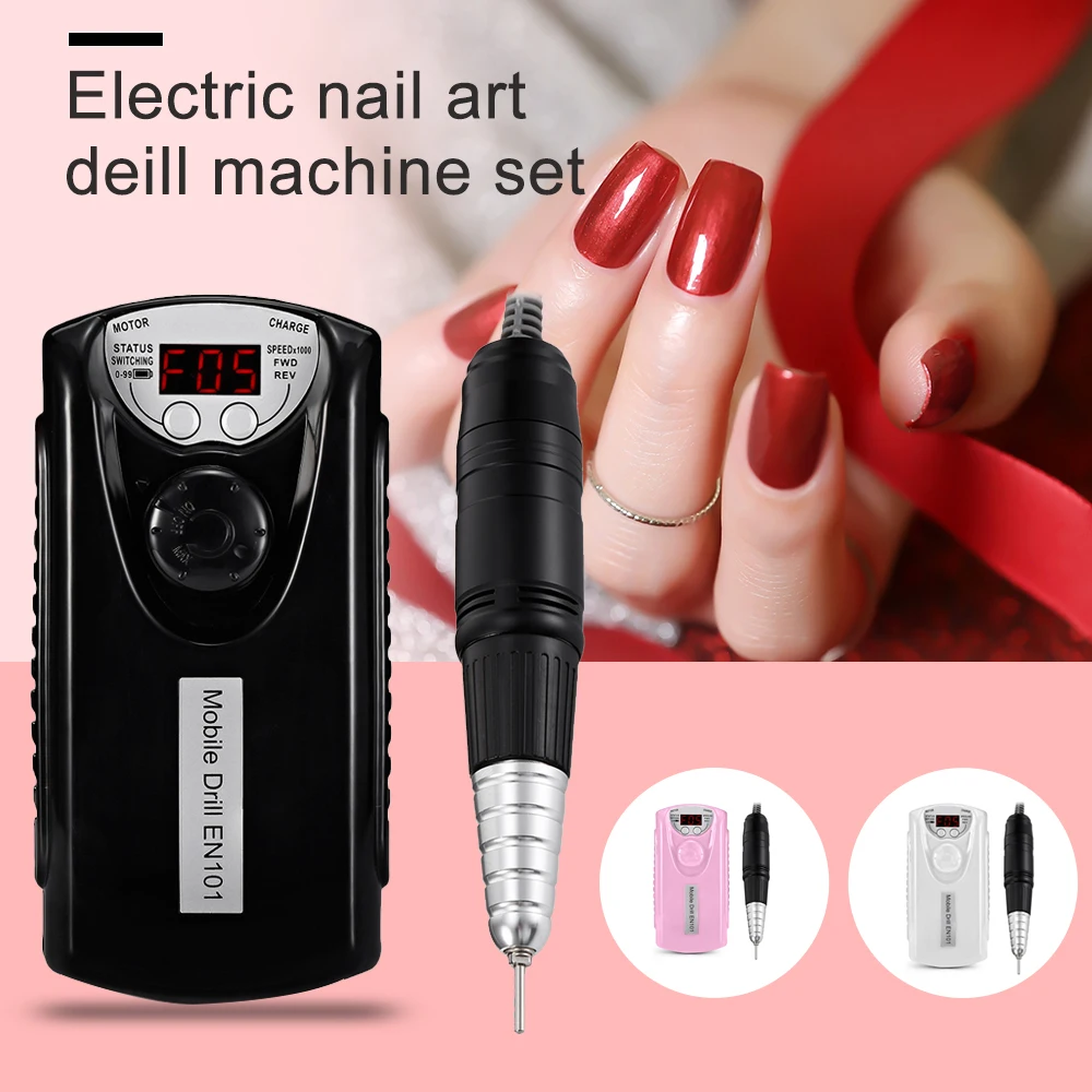 

EN-101 30000RPM Pro Electric Nail Art Drill Machine Set Multiple Function LED Display with 6 Grinding Bits Portable Nail Drill