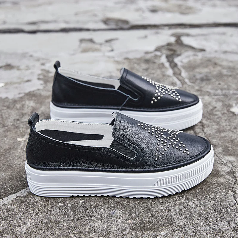 Mujeres Zapatos Plataforma Damas Las de Slip Transpirables Costura Cuero Chaussures Genuino Para De Mujer Femmes Casuales Caminar 2019 XqnwxzO84I