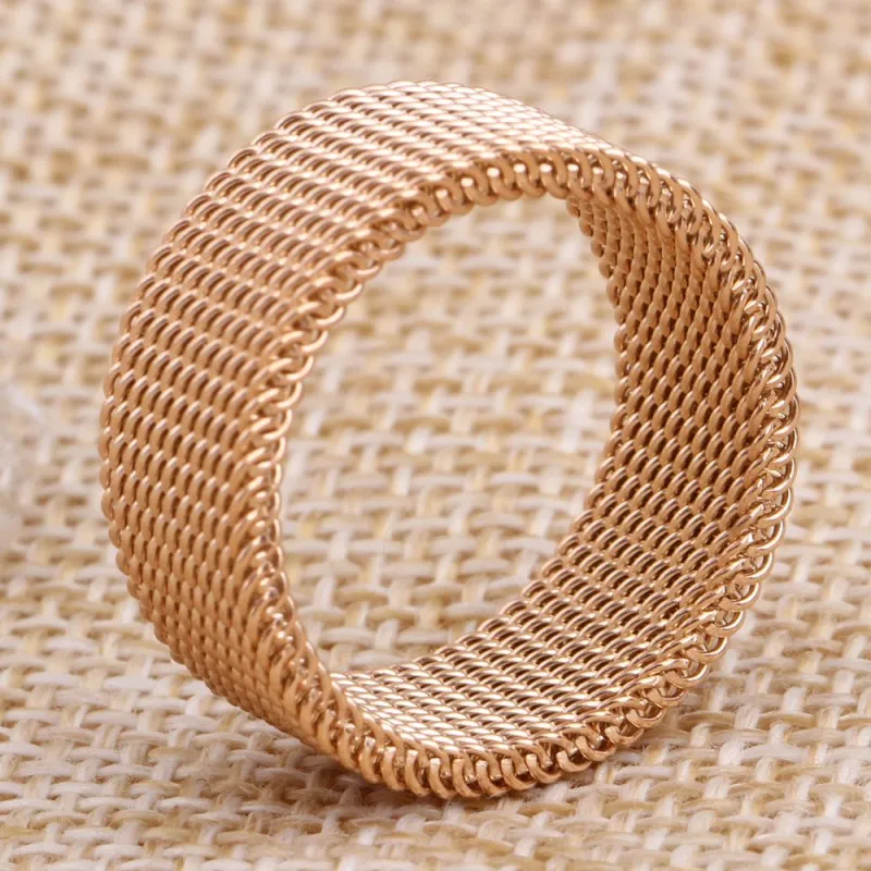 

2019 New Europe and America rose gold titanium steel soft net ring unisex Crystal from Bulgaria Fashion jewelry Fit Women