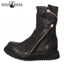 Черные мужские ботинки из натуральной кожи в стиле панк; модная дизайнерская обувь на молнии в байкерском стиле; обувь для верховой езды; мужские ботинки на нескользящей платформе в стиле рок и милитари