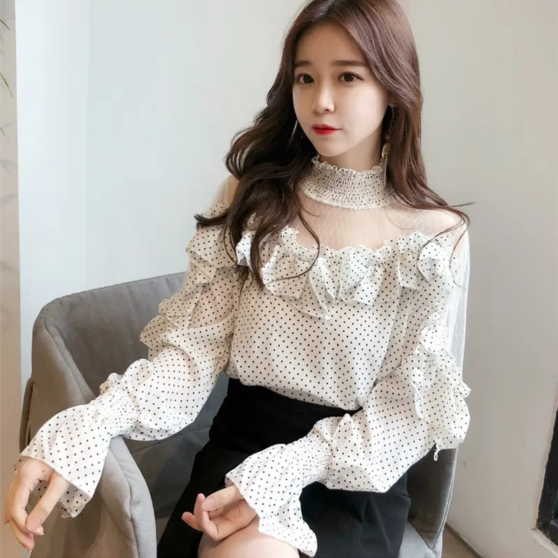 Mazefeng 2018 الجديدة النساء البولكا نقطة خمر قميص فضفاض نمط قمصان السيدات أزياء النساء قمم المرأة عارضة مضيئة الأكمام قمصان