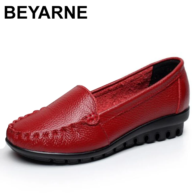 Goedkoop BEYARNE Vrouwen Echt Lederen Schoenen Casual slip on Ballet Vrouwen Flats Uitgesneden Solid Mocassins Dames Schoenen Lente Zomer