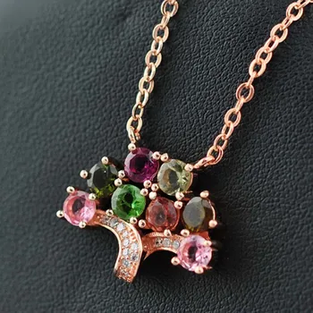 

Natural Tourmaline Candy Pendant Necklace 925 Sterling Silver Fashion Birthstone Girl Gift Cute Christmas Tree Woman Jewelry