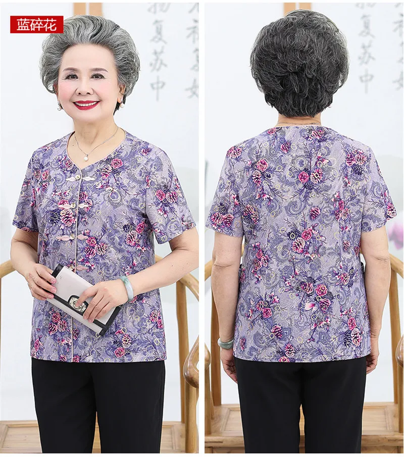 Рубашка с принтом для мамы среднего возраста размера плюс 5XL летняя тонкая блуза с коротким рукавом и топы элегантные рубашки бабушка W974