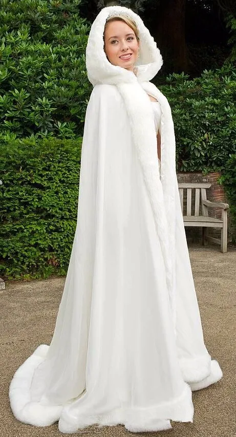 Bridal Cape Wedding Cloak Bridal Wrap Winter Wedding Accessory Floor Length Long Cape with Hood Faux Fur