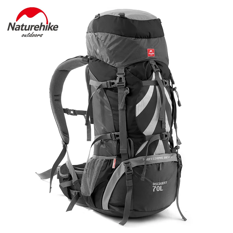 NatureHike 70L рюкзак для походов на открытом воздухе, нейлоновый водонепроницаемый рюкзак для путешествий, спортивный рюкзак из алюминиевого сплава с внешней рамой - Цвет: black