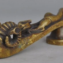 Xd 001531 " Китайский Фэншуй Чистая Бронза позолоченная овечья голова козла статуя зверя ruyi ремень крюк