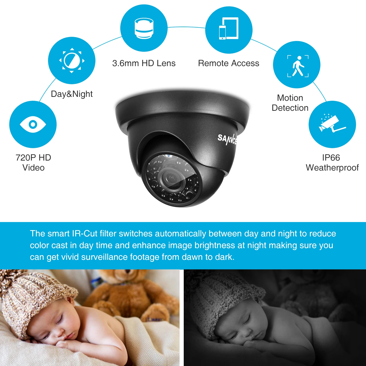 Камера видеонаблюдения SANNCE HD 8 каналов 720 P DVR 6 шт. 1200TVL инфракрасная каналов|kit kits|kit