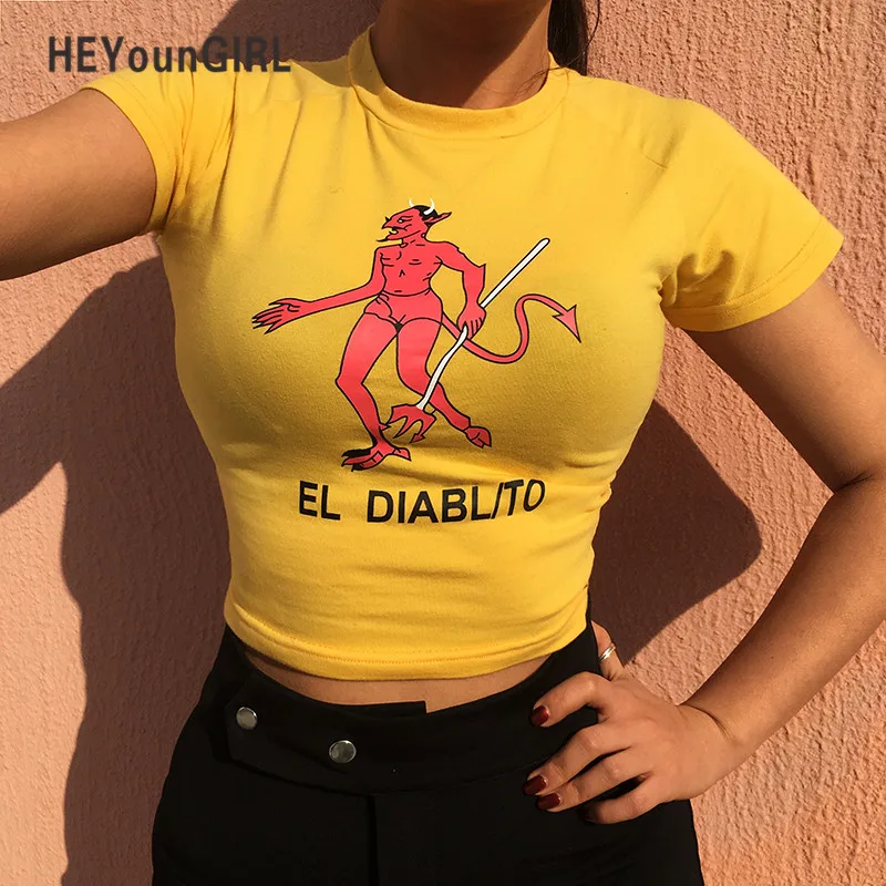 HEYounGIRL футболка с коротким рукавом и принтом женские сексуальные короткие топы футболки Повседневная модная хлопковая футболка для фитнеса Базовая уличная одежда Топ