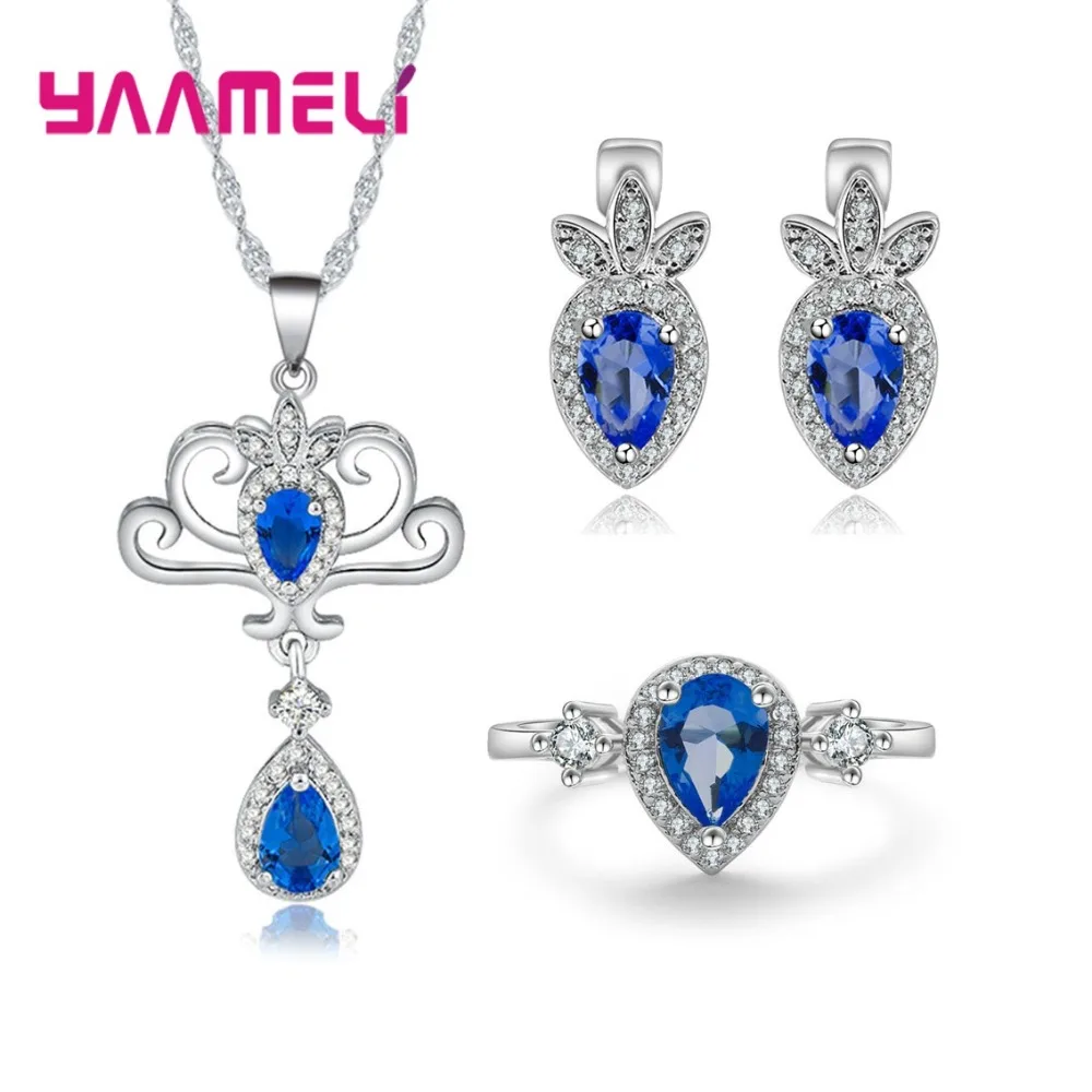 

Romantic Charm Wedding Jewelry Set For Girlfriends 925 Sterling Silver Accessories Pendant Necklace Hoop Earring Ring
