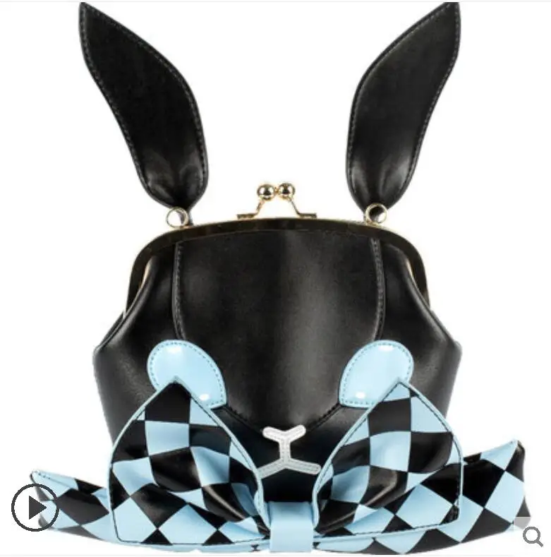 

Lolita Alice Palace Princess Sweet Shoulder Bags PU Black White Girls Rabbit Shell Woman Crossbody Bags Cute Leisure Handbags