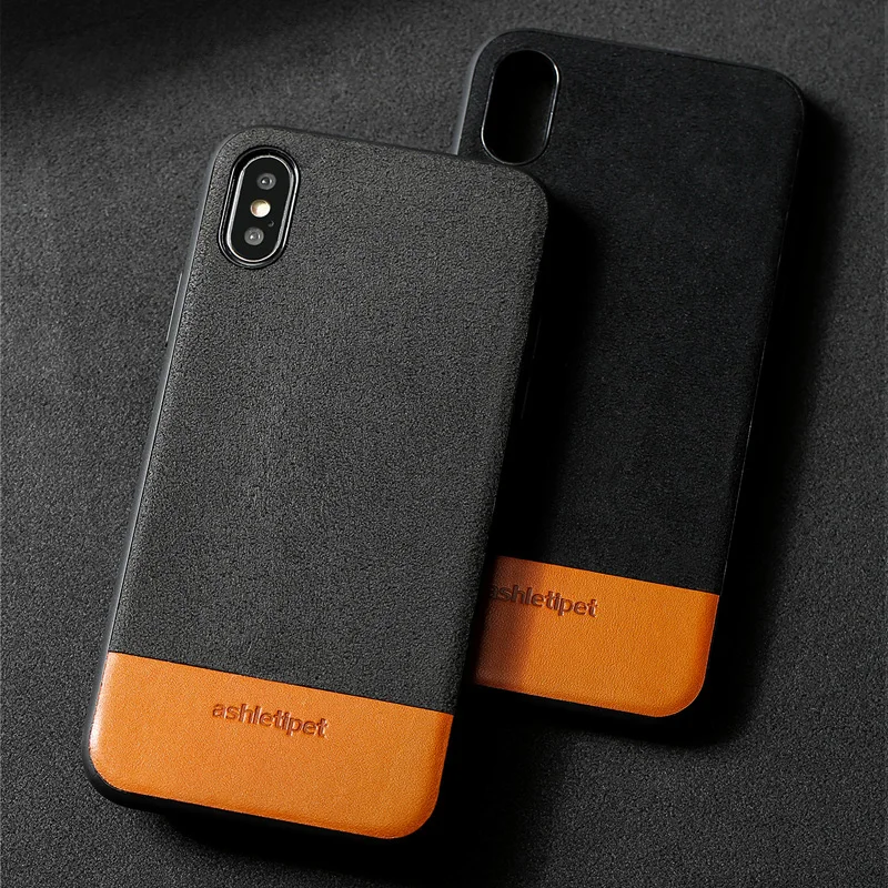 

Genuine leather Phone case For iPhone 10 7P case Cowhide and Suede Stitching back cover For 6 6S 7 8 Plus X 5 5S SE cases