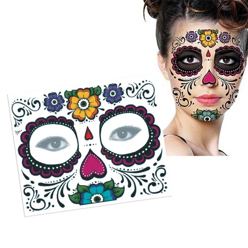 Style Waterproof Fake Temporary Tattoos Sticker Skull Face Mask Tattoo