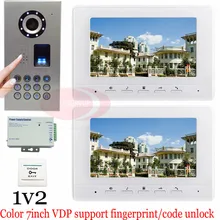 1v2 Fingerprint/Code Unlock Video Door Phone Video Intercom Systems Outdoor Unit Waterproof(IP65) Doorbell Intercom Color 7inch