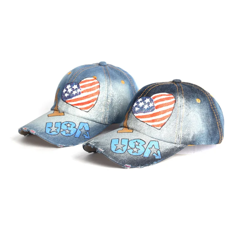 Бабочка ручной работы bronzing флаг США snapback джинсовая бейсболка для Для женщин девочек Для женщин Кепки ничуть горный хрусталь