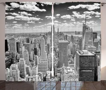 

New York Curtains Decor NYC Over Manhattan from Top of Skyscrapers Urban Global Culture Artful City Panorama Living Room