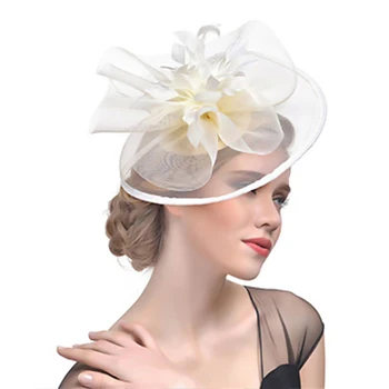 

Women Feather Mesh Banquet Headbands Fascinator Wedding Hair Clip Elegant Cocktail Bridal Gauze Ribbon Circular Hats Headdress