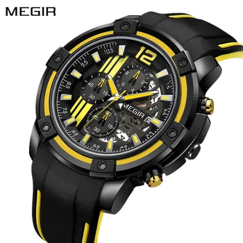 

MEGIR Men Chronograph Sport Watch Waterproof Silicone Band Men's Watch Fashion Big Dial Military Men Watch Clock Montre Homme